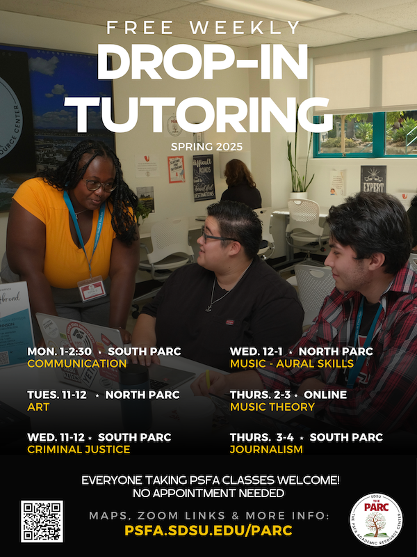 PARC drop-in tutoring flyer
